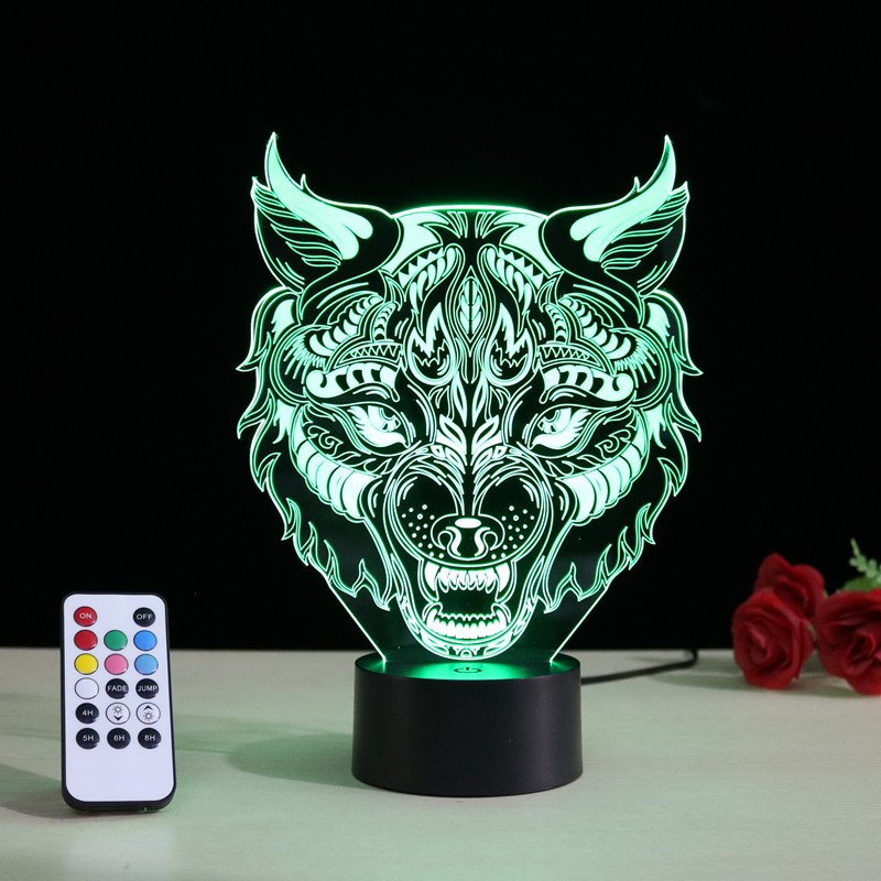 2019 foreign trade new leopard 3D night light touch remote control charging decorative gift atmosphere seven color night light