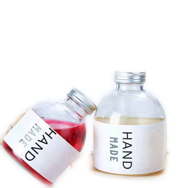 批发350ml500ml矮胖饮料玻璃瓶创意带盖空瓶矮胖果汁瓶玻璃奶茶瓶