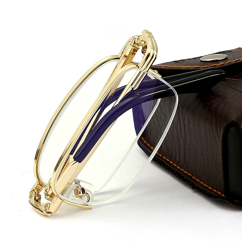 Portable Folding Anti-Blue-Ray Glasses (15B), Gold Frame, Compact Travel Design