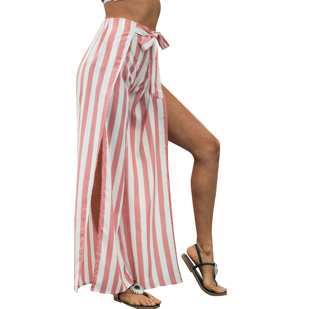 stripe high slit wide-leg pants  NSSA28583