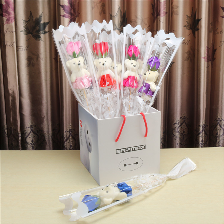 National Day Gift Valentine's Day Stall Single Stem Rose Bear Soap Flower Activity Drainage Scan Code Promotional Gifts display picture 3