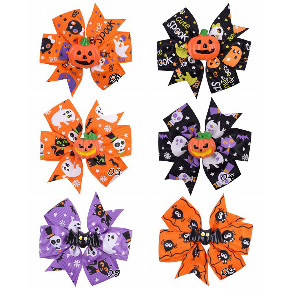 Fashion Pumpkin Bat Polyester Rib Bowknot Hair Clip display picture 1