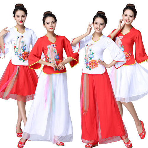 Women Chinese folk Yangko Fan umbrella classical square dance costumes square clothing female adults Yange Dance dress