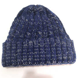 厂家直销晴纶针织帽 加绒加厚毛线帽反光丝针织帽夜行反光毛线帽