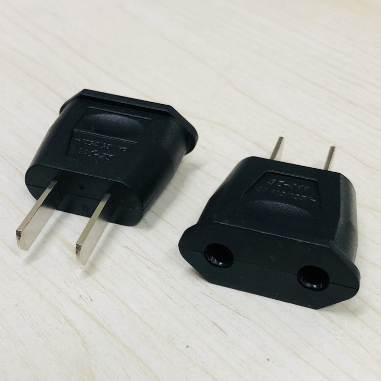 美规2扁转换插头欧规转美规转接头德标转两扁转换插头圆转扁插座