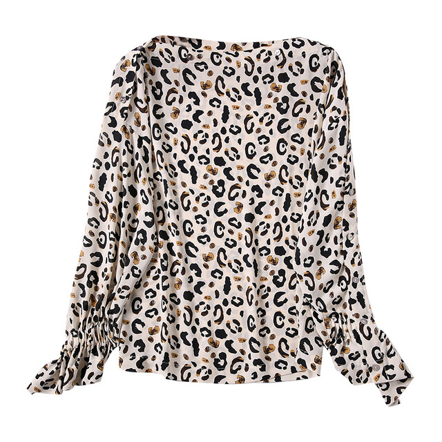 New fashionable autumn chiffon shirt leopard collar long sleeves