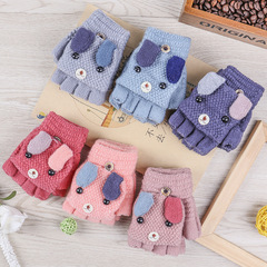 Autumn/Winter New Men Women and Children Warm Hand Gloves Cute Cartoon Puppy School Students Knitted Half Finger Cap Gloves