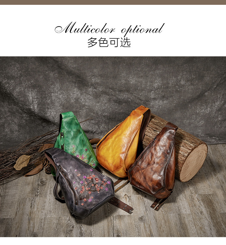 Túi đeo chéo nữ da bò thật phong cách vintage, thiết kế 3 trong 1 (đeo chéo, đeo vai, đeo ngực) — Xám cổ điển, Màu xanh lá cây, Nâu cổ điển, Vàng cổ điển chi tiết 5