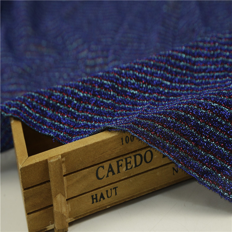 全涤七彩金银丝多彩条厚线布亮丝条纹三彩针织布鞋材豆豆鞋面料