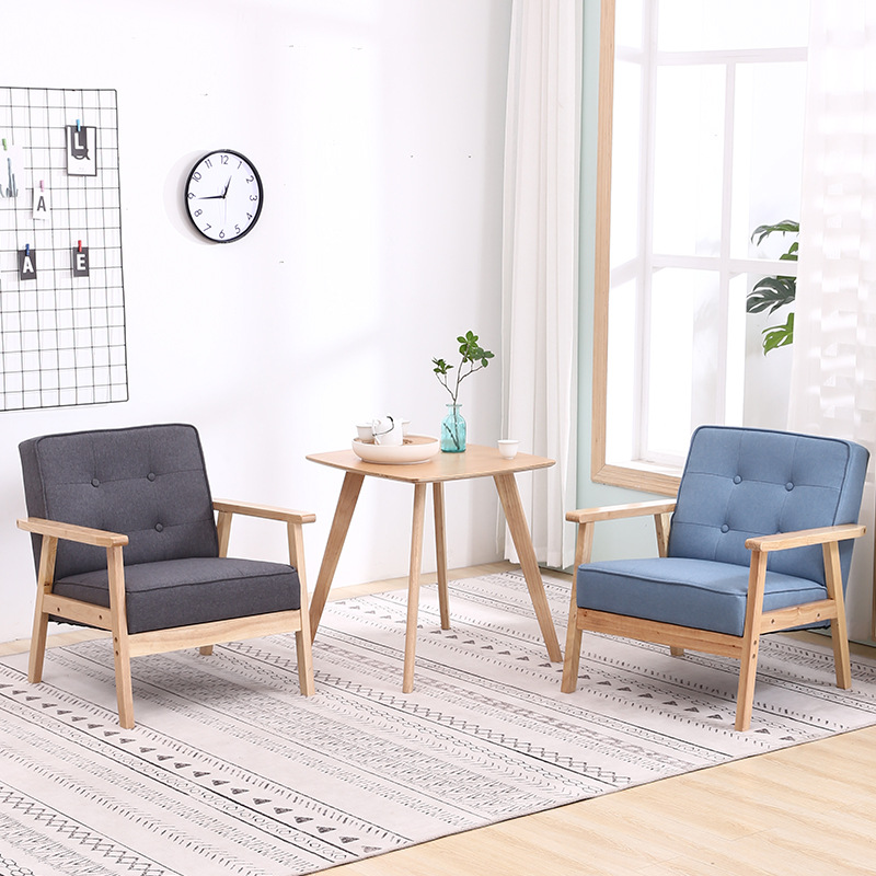 禦匠軒木質布藝單人沙發陽台桌椅簡約桌咖啡廳甜品奶茶店壹桌兩椅