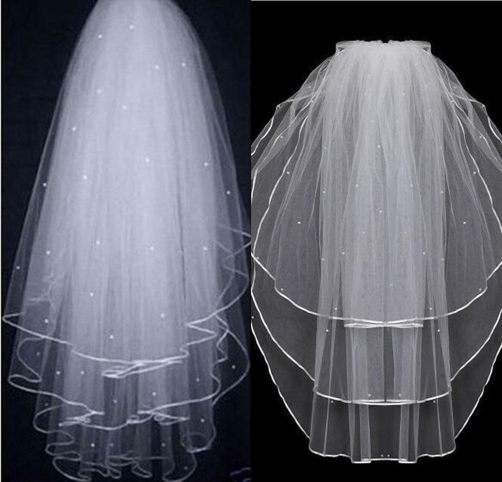 Factory wholesale bridal veil new cover veil accessories three-layer ribbon edge ribbon edge sticky bead belt comb