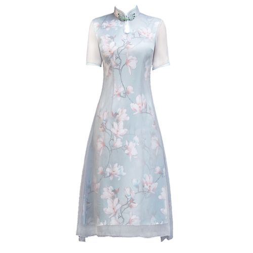 Chinese Dresses Qipao for women robe chinoise cheongsam Short sleeve standing collar cheongsam dress party dress