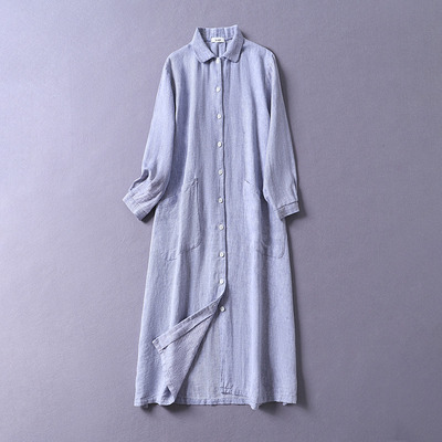 2020春季新款女式棉麻外披時尚大方亞麻棉長款襯衫外穿工作休閑服