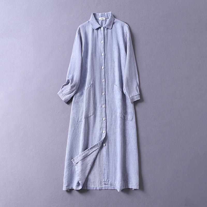 2020春季新款女式棉麻外披時尚大方亞麻棉長款襯衫外穿工作休閑服