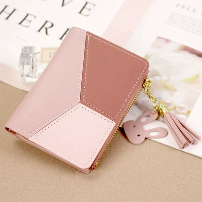 Short zipper wallet, Korean style, universal card holder, compact 12.4×9.6×2.1 cm