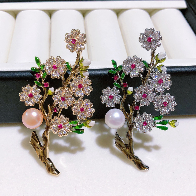 腊梅树珍珠胸针胸花别针女丝巾扣披肩扣百搭饰品领口开衫防爆光扣