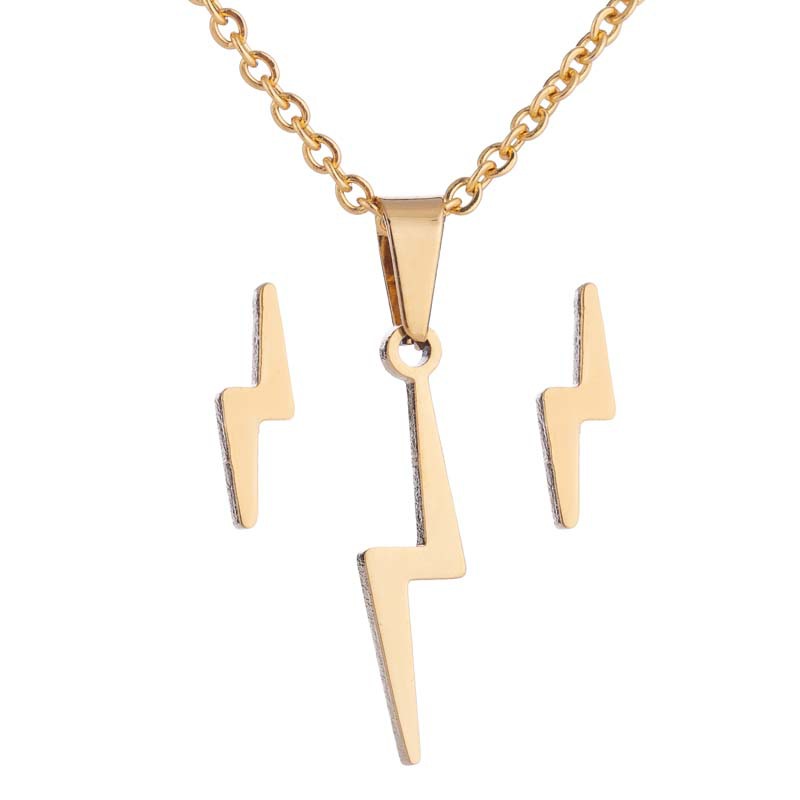15g Weight PVD Coated 18K Gold Real Gold Plated Lightning 201 Stainless Steel Simple Style Waterproof Non Tarnish Earrings Necklace