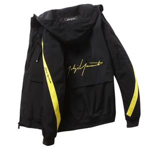Spring and autumn men’s hooded striped letter coat casual versatile jacket man
