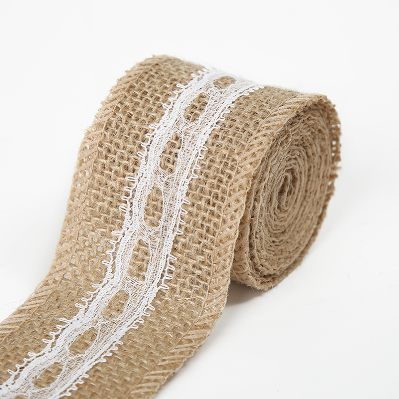 Rollo de lino de encaje DIY hecho a mano boda Navidad artesanía rollo de lino de encaje de lino cuerda de cáñamo