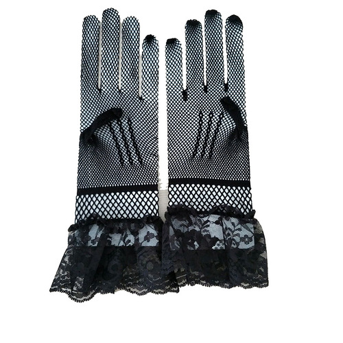Bridal wedding dress gloves high elastic knitted mesh S58 black and white lace gloves performance costume gloves
