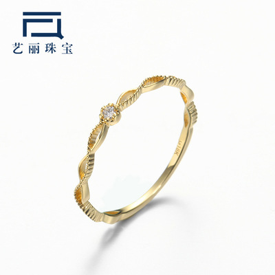 艺丽珠宝9K/14K黄金镶钻石简单百搭叠加戒指女 日系轻奢饰品批发|ms