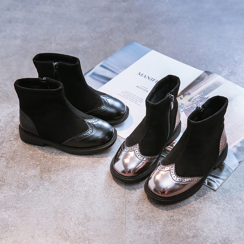 女童馬丁靴2019冬季新款時尚童鞋保暖加絨兒童短靴童靴壹件代發