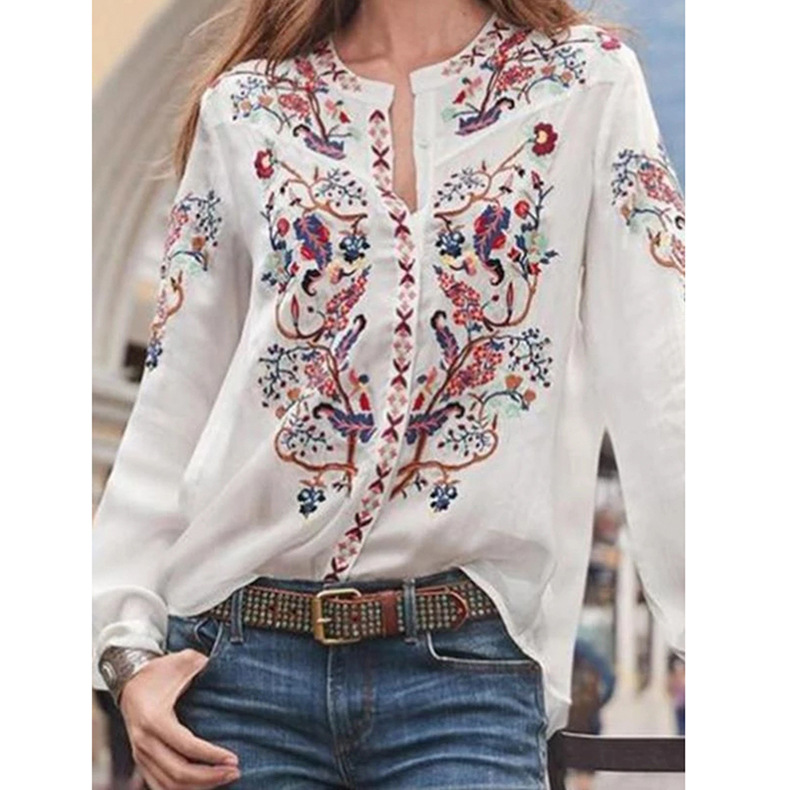 Flower Print Long Sleeve Loose Cardigan Shirt NSKX18932