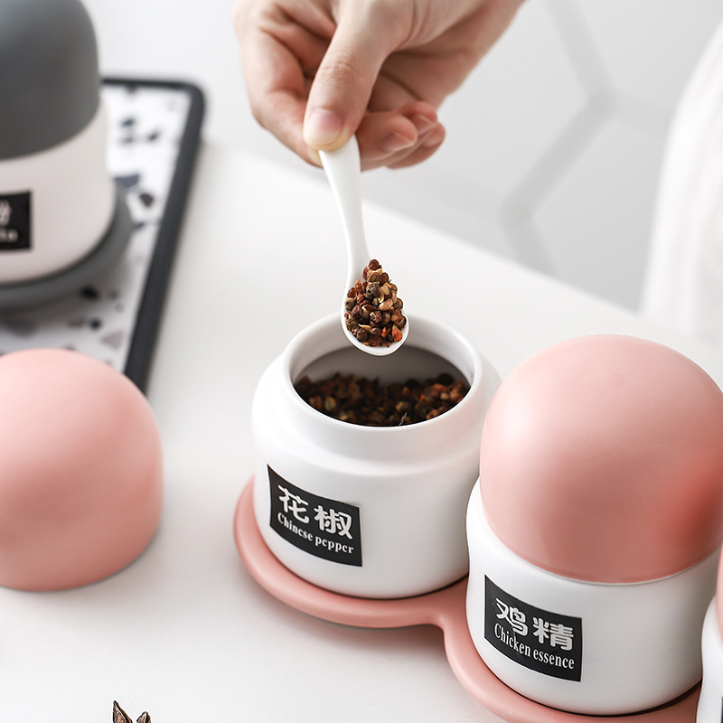 Moderno simple creativo hogar cerámica condimento tarro traje hogar condimento botella condimento caja de color caramelo suministros de cocina