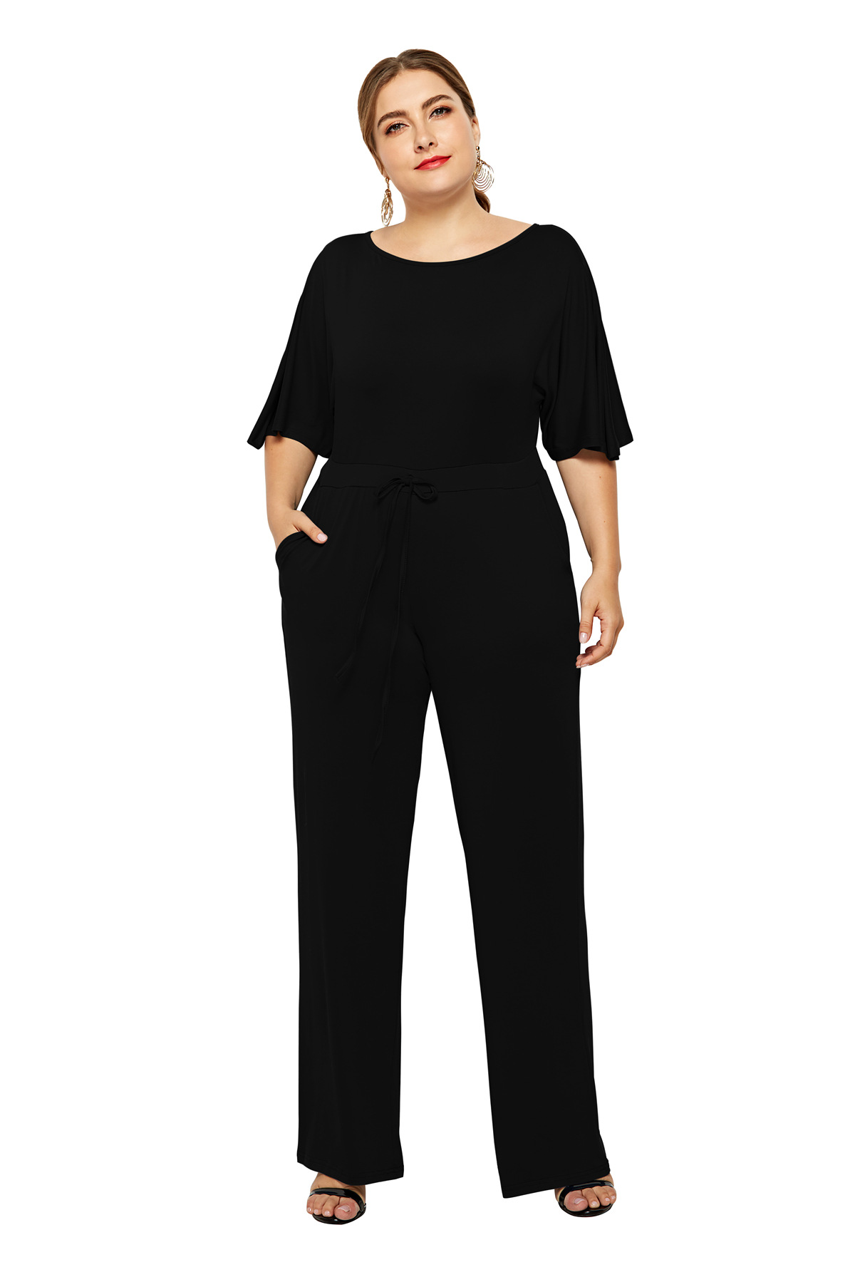 plus size casual solid color wide leg pants NSLM30310