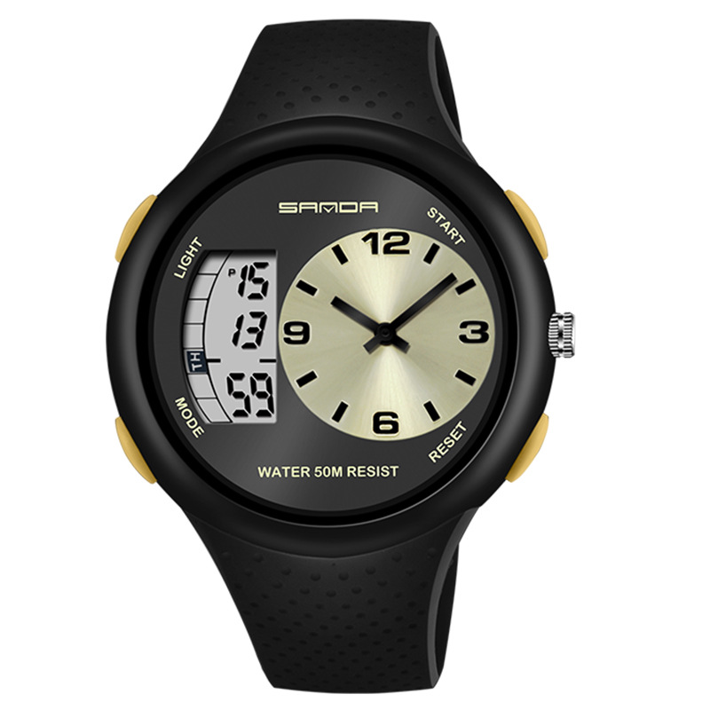 SANDA 763 impermeable multifuncional al aire libre reloj deportivo para jóvenes reloj electrónico de cuarzo de doble movimiento para hombres
