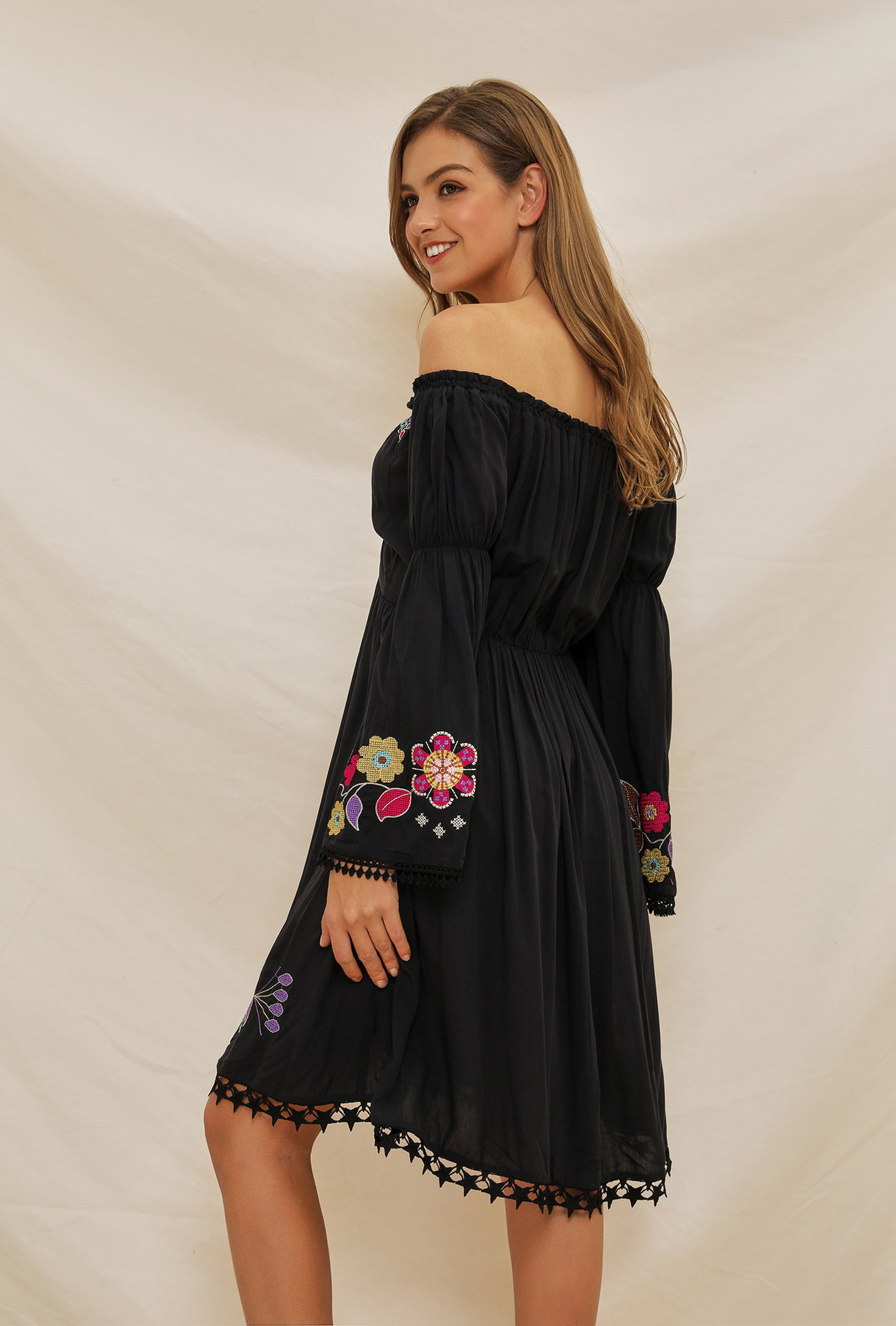 fashion black new embroidery dress NSSE36096