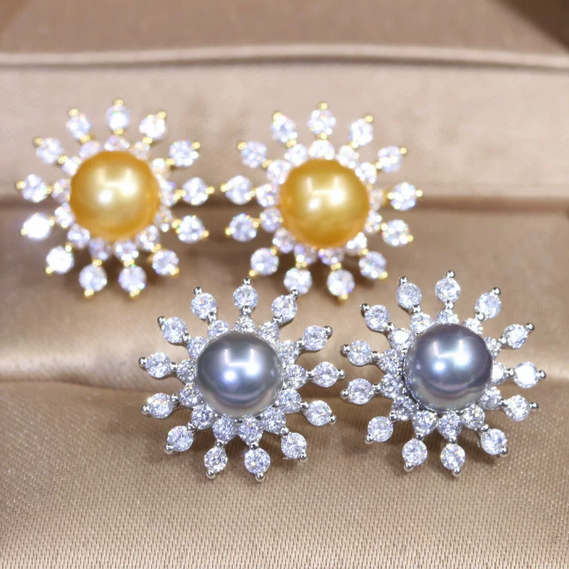 S925, серьги из жемчуга, аксессуары с цирконами, солнечная энергия, handmade, образец серебра 925, микрокристаллы, корейский стиль, DIY