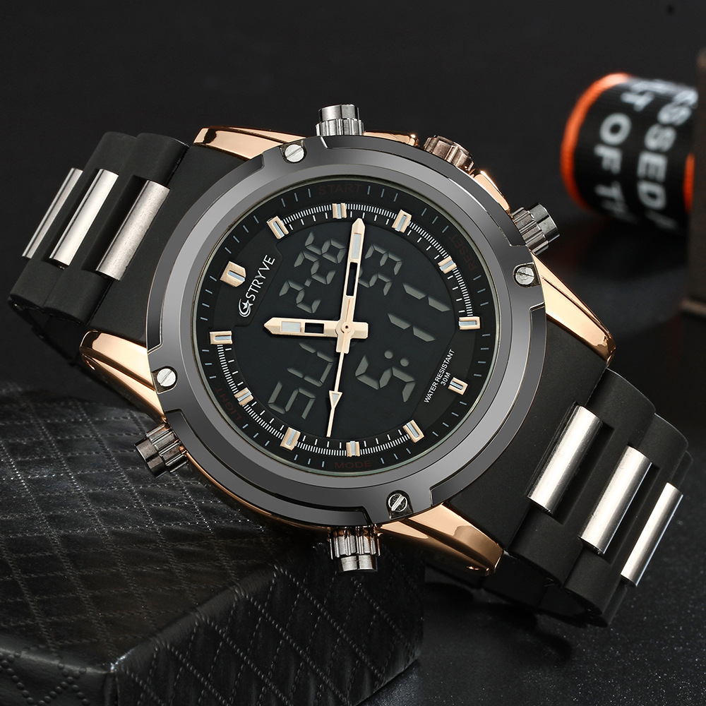 Stryve nuevos hombres electrónicos reloj deportivo impermeable multifuncional estudiante reloj cuarzo puntero reloj 8009