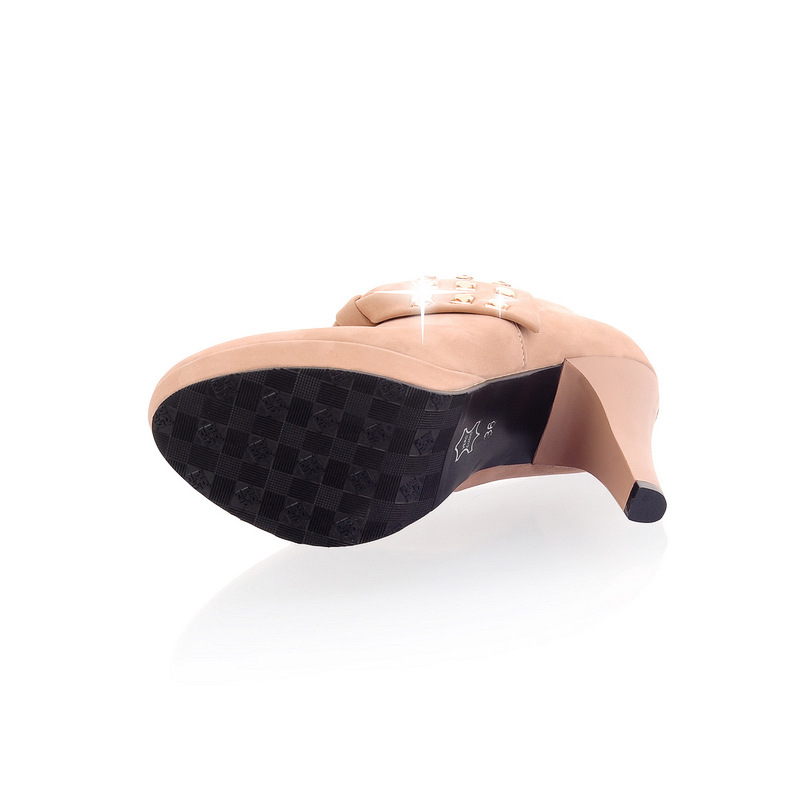 Elegant Matte Pu Platform High Heels With Rhinestone Bow Detail_voghion.com
