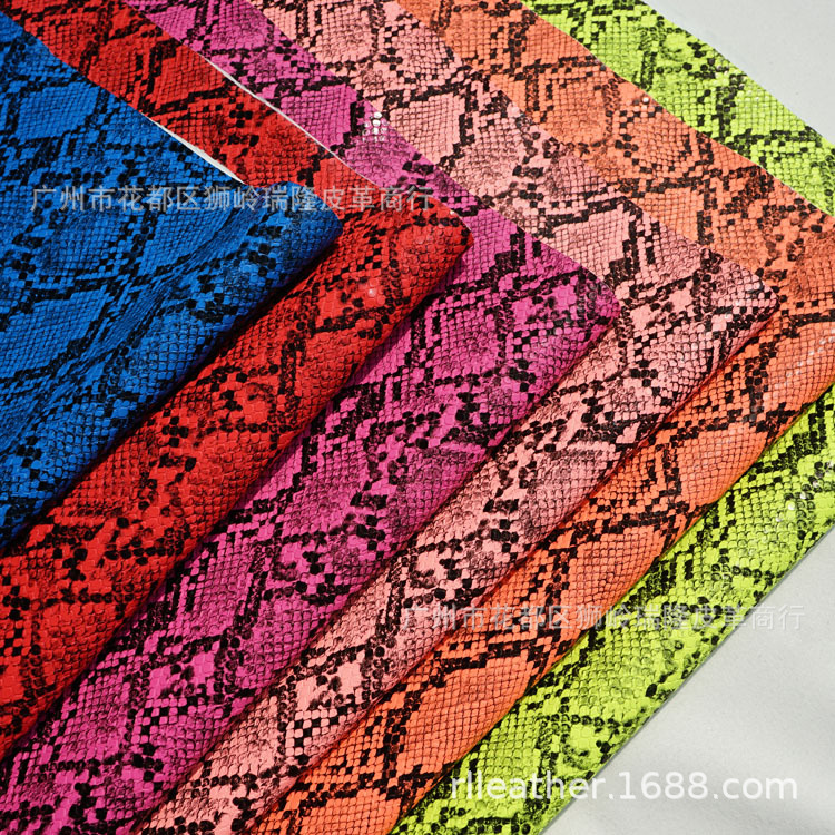 蛇纹荧光蛇纹PU革 箱包手袋革背包革化妆包革 现货6P环保