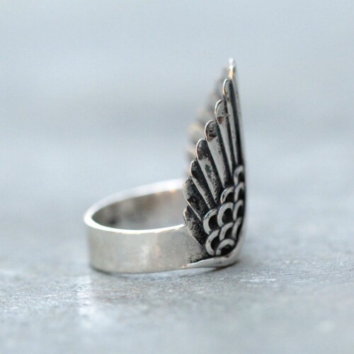 New Cross-border Angel Wing Ring, European and American Retro Alloy Black Open Finger Ring for Women - Manufacturer Sales