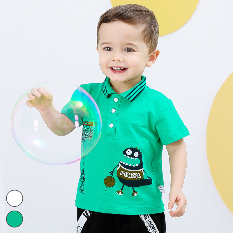 2019夏季新品零也童装婴幼童韩版卡通印花polo衫翻领纯棉上衣短袖