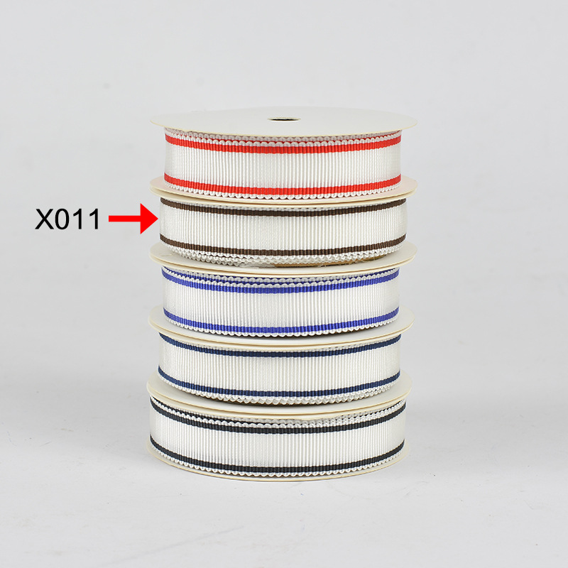 Tres colores a rayas poliéster sombrero cinturón ropa bolsa accesorios envoltura cinturón caja de regalo embalaje dentado cinta hilado teñido sombrero cinturón