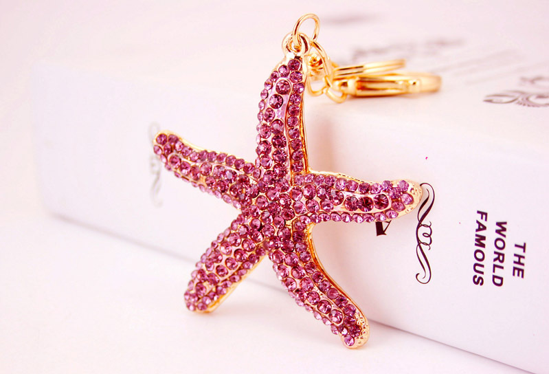 51g Weight Travel Occasion Alloy, Metal Material Starfish Pattern Unisex Gender Pink, Purple, Blue Color Korean  Creative Cute Diamond Sea Star Keychain 4