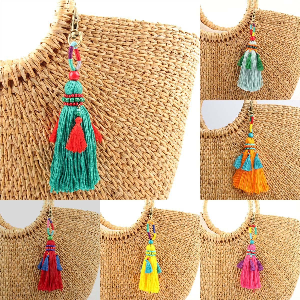 民族风流苏米珠手工毛球波西米亚风流苏挂件时尚包包流苏挂件批发