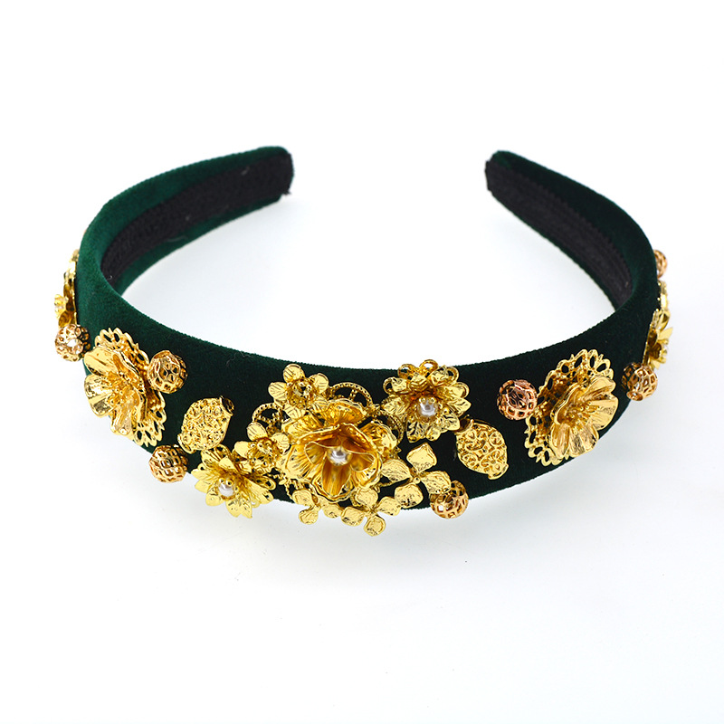 Européen Et Américain Rétro Baroque Large Bord D'or Bandeau Cheveux Accessoires En Épingle À Cheveux Coiffe Palais Style Fleur En Métal Élégant Cheveux Accessoires display picture 11