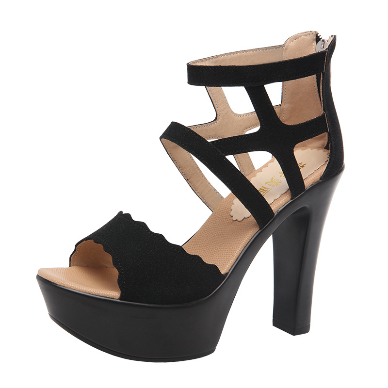 Sandal cao gót nữ hở mũi phong cách La Mã, gót dày đế xuồng 10–13 cm — Màu xanh 13cm, Màu Xanh Lá 10cm, Đen 13cm, Màu đen 10cm