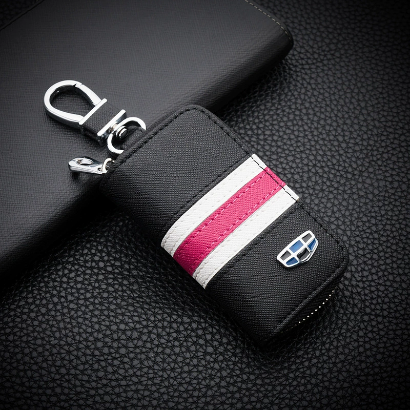 Car keys, modern key bag with zipper, three colors