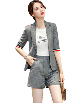 New Chequered Small Suit Medium Sleeve Shorts Two-piece Suit