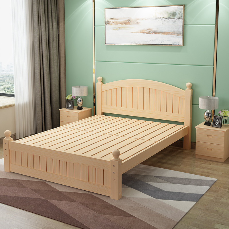 Solid wood bed modern minimalist solid wood bed double bed 1.5 meters 1.8-meter wood bed children single bed factory direct sales