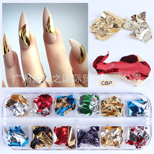 Cross-border hot style fashionable nail art gold foil ins internet celebrity European and American popular platinum fragments Jin Cong nail jewelry