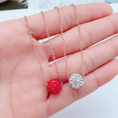 新款项链批发明星同款时尚气质钛钢玫瑰金钻球项链一件代发饰品|ru