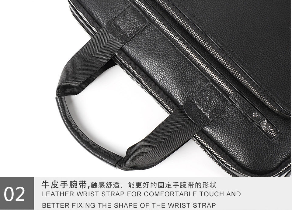 Túi công văn da bò lớp đầu dung tích lớn 38×28×8 cm, túi xách tay đeo chéo một vai cho nam, đựng được laptop 14 inch — Màu đen chi tiết 20