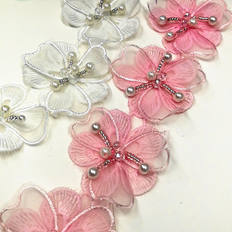 厂家手工钉珠立体花刺绣蕾丝花边 婚纱窗帘配饰DIY服装辅料