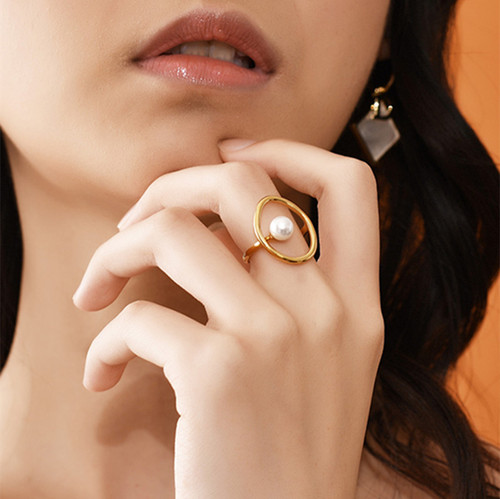 European and American freshwater pearl ring for women with adjustable opening ins hollow niche irregular ring line finger ring bracelet